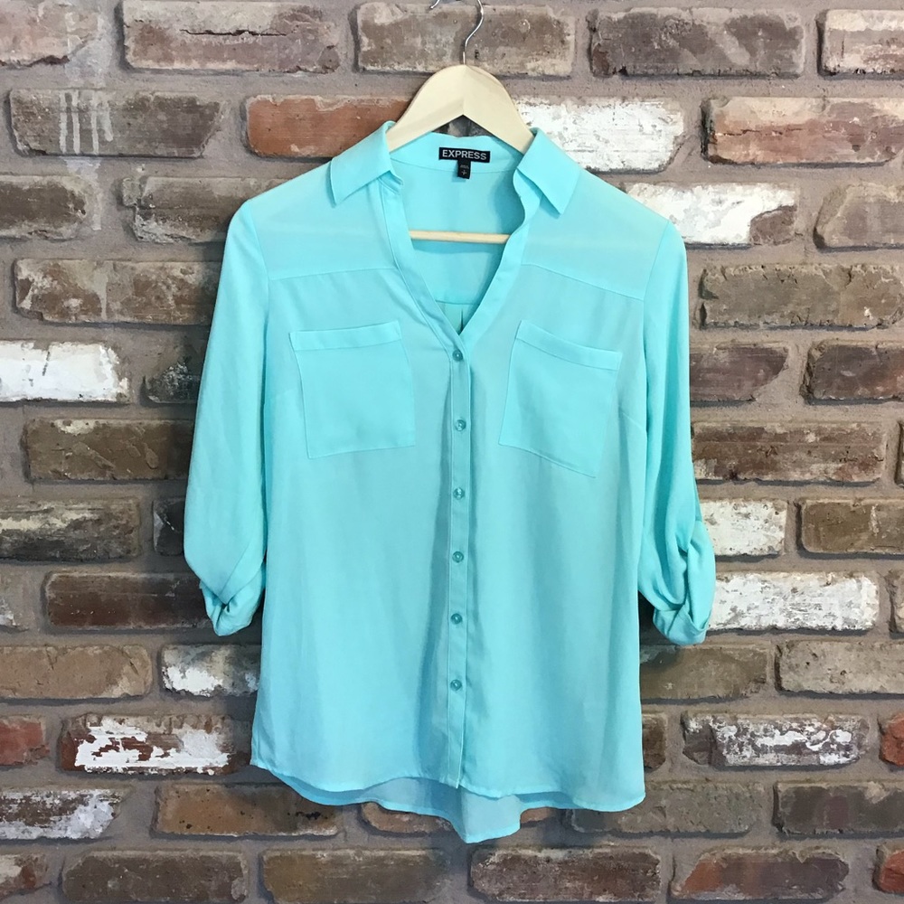 EXPRESS Button down Blouse Aqua Top S